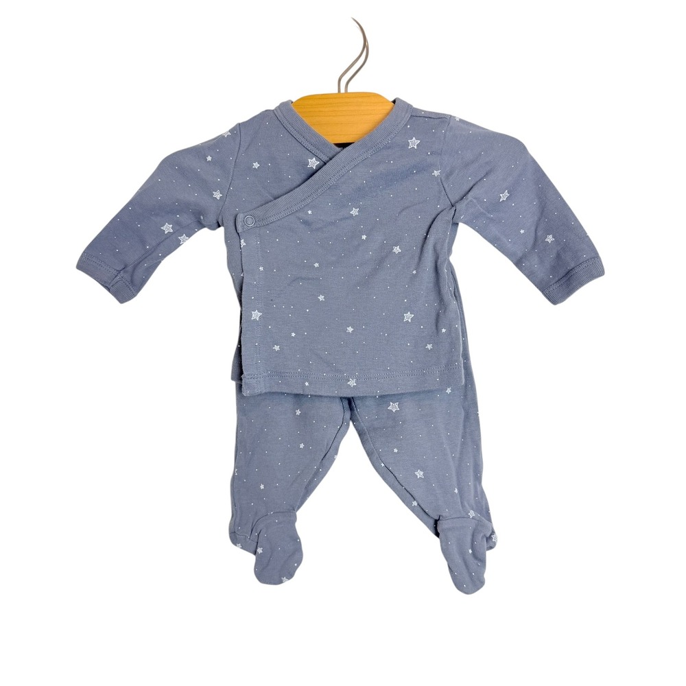 Carters Just One You Baby 3M Blue Star Kimono Top and Footed Pants Set